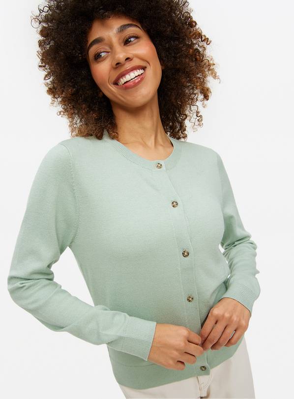Pale Green Soft Touch Crew Neck Cardigan 10